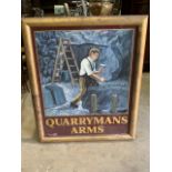 The Quarrymans arms hand painted pub sign in gilt frame W:90cm x H:106cm