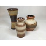 Three West German pottery vase H:28cm Tallest