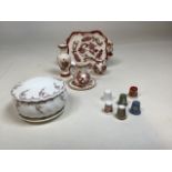 Masons Mandalay miniatures including a ginger jar, tray, vase, plate and jug, four Wedgwood thimbles