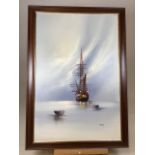 Barry Hilton (1941- ) Sailing ship, oil on canvas W:60cm x H:85cm Dimensions of frame