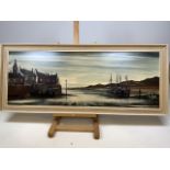 A mid century print of a harbour scene entitled Quiet Estuary by Ron Folland W:120cm x H:50cm