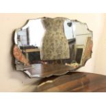 Early 20th century Art Deco mirror with cut glass and pink inlay to bevelled plate with shaped