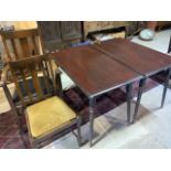 A pair of pub tables with fluted legs and two chairs W:60cm x D:106cm x H:72cm