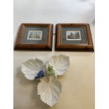 A pair of hand coloured etchings of Canterbury Cathedral, both framed and glazed also with an