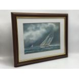 Frame nautical scene in pastels. Artist signature. Good condition. W:47cm x D:2.5cm x H:37cm