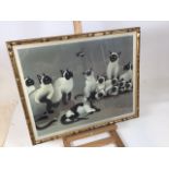 Large mid 20th century framed cat print â€˜The Intruderâ€™ by Foussa Itaya, Paris 1959 and printed
