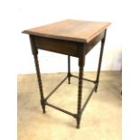 An early 20th century oak bobbin turned occasional table, with another smaller side table W:61cm x