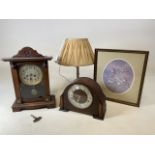 Two wooden cased mantle clocks - untested with other items