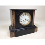 French heavy marble mantle clock. Untested, AF. Good visual condition. By Hry Marc, Paris. Dial