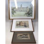 Three prints. Limited edition 11/450 of Taunton School, an artists proof of Caernathon Castle and