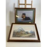 A pastel of Yorkshire terrier signed lower right R Fairchild 95 W:48cm x H:47cm also with a print of