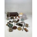 A collection of interesting collectable items including a cloisonne pin tray, a boxed cigarette