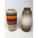 Two West German fat lava vases. Good condition, minor crack to rim of one.