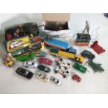 Assortment of toy vehicles, cars, lorries tanks etc. Playworn. Matchbox, Dinkey, Thunderbirds, James
