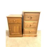 A solid pine set of three deep drawers also with a pine cupboard with drawer above. W:57cm x D:
