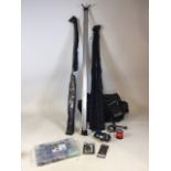 Fishing equipment, with 2 rods, 1 rod rest, 2 reels etc. Good used condition. AF. Jarvis Walker