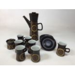 Vintage Denby Arabesque coffee set, with pot, cups, saucers and milk jug. Good condition.