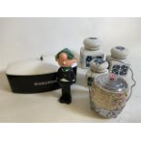 A vintage Andy Capp figure also with a Black & White ice bucket, a Wade biscuit barrel A/F, and