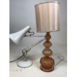 A mid century glass table lamp also with an Anglepoise lamp ( no makers mark) Untested H:58cm
