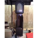 Grandfather clock by William Reynolds of Launceston, Cornwall. AF, untested. Clock weights,