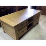 Solid oak and veneered coffee table by Willis and Gambier four with drawers accessible both sides