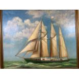 An oil painting of a sailing yacht W:81cm x H:66cm