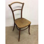 Small antique beech chair with Demi-lune back rest. Good condition. W:43cm x D:44cm x H:86.5cm