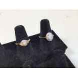 2 9ct gold dress rings, one with opal stone, one with pearl. Set with Illusion diamonds to band.