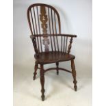 Victorian oak Windsor chair with fretwork spade back splat. Baluster turned supports. Good