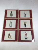 Textile interest - six glazed prints of Italian dress W:23cm x H:18cm