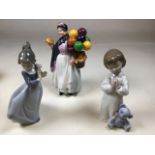 A Royal Doulton figure of Biddy Penny Farthing also with Lladro figure of Night Time Blessings and a