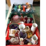 Three crates of mixed decorative glass and some ceramics