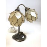 A vintage lamp with shell shades and leaf base. H:39cm