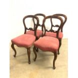 A set of four Victorian balloon back dining chairs with Queen Anne style legs. H:46cm