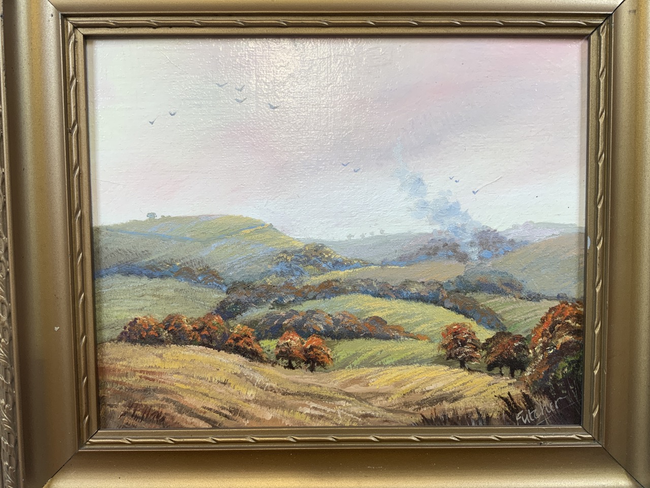 Two 20th century oils on board. One signed Futcher of Old Winchester Hill and the other initialled - Bild 2 aus 5