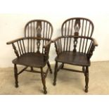 A pair of Windsor, smoker bow arm chairs, H:45cm