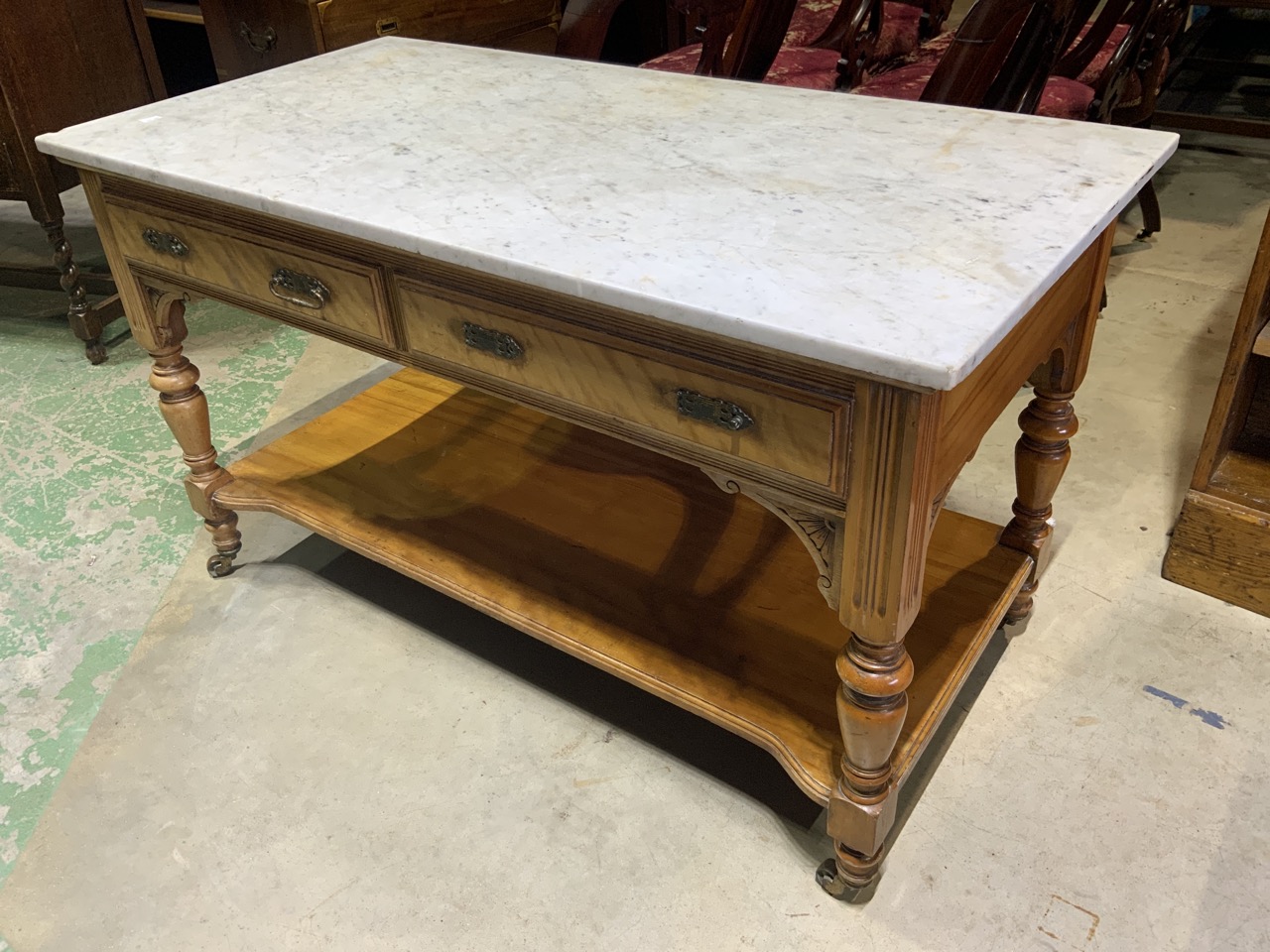 A satin wood marble topped wash stand stamped John Taylor and sons Edinburgh. with two drawers (a.f) - Bild 2 aus 4