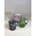 A sponge ware jug with motto The Road to a Friends House is Never Long, signed 2000 to base, also