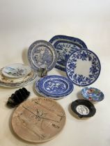 A quantity of ceramics including willow pattern, Andy Capp toast rack, Scotch Whisky ash tray and