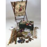 A collection of vintage and antique sewing and knitting items. Includes a Victorian tortoiseshell