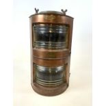 A large copper and brass ships port side lantern with original glass, metal plaque METEORITE P142733