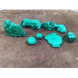 A collection of malachite animals etc. (a.f bull has been repaired)