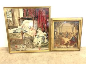 Two large tapestries in gilt frames, the last super and another. Largest W:89cm x H:97cm