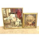 Two large tapestries in gilt frames, the last super and another. Largest W:89cm x H:97cm