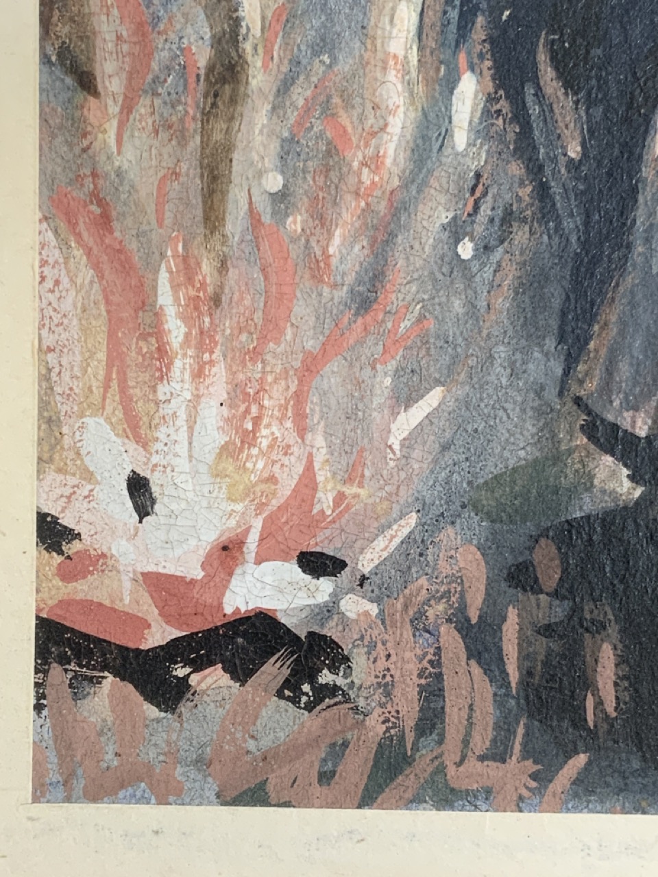 Continental school, mid century oil on paper. A campfire with figures. Indistinct signature lower - Bild 2 aus 5