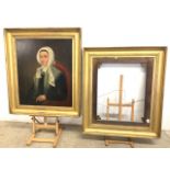 A late 19th century portrait, oil on canvas in gilt frame also with another frame. Frame size W:82cm