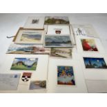 A portfolio of original watercolours and coloured prints.