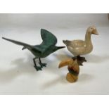 Three decorative birds. A small wooden toucan, a metal gull and a ceramic duck H:19cm Height of duck