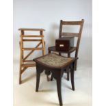 Small furniture items includes a Chinese style silk covered stool by Schoolbred, a wooden filing