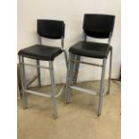 Six metal framed plastic seat and backed stacking chairs. Seat height H:74cm